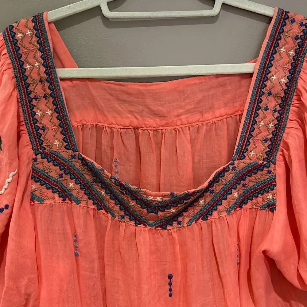 Johnny Was Aimee Puff Sleeve Peasant Top Shirt XL
